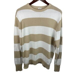 John Galt | White Khaki Stripe Cotton Sweater